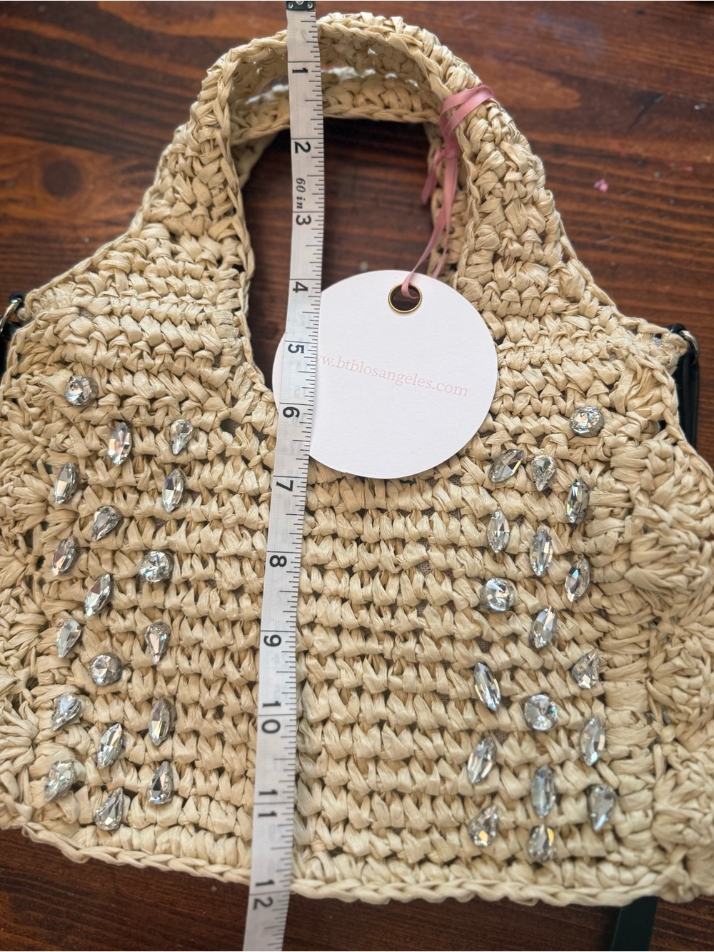 BTB Los Angeles Beige Crochet Tote with Crystal Embellishments - Picture 7 of 7